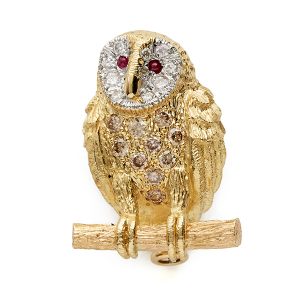 Owl with brown and white diamonds