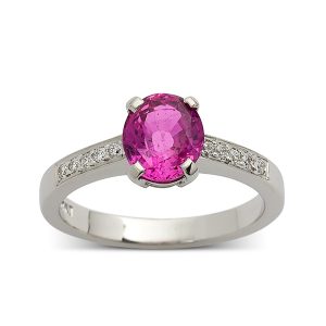 Pink sapphire with diamond-set band