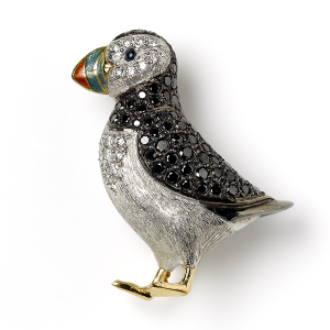 Puffin with black and white diamonds