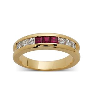 Ruby and diamond channel set band