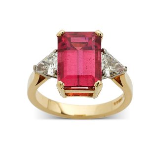 Ruby and diamond tapers three stone