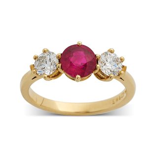 Ruby and diamond three stone