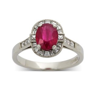 Ruby and diamonds in Art-Deco style