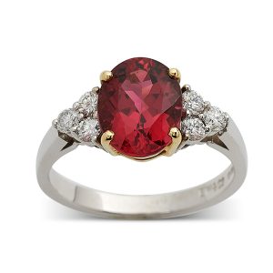 Ruby with diamond trefoil shoulders