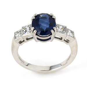 Sapphire with princess-cut diamonds