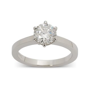 Single-stone, round brilliant diamond engagement ring