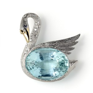 Swan with aquamarine and diamonds