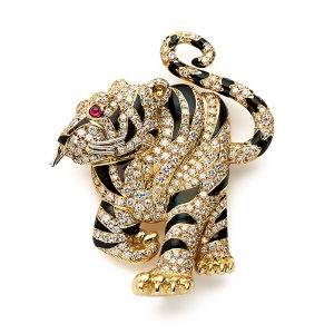 Tiger enamelled and with diamonds