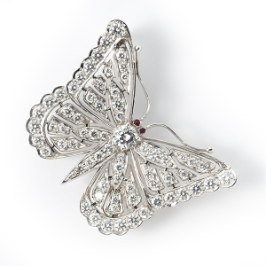 Butterfly with diamonds and ruby eyes