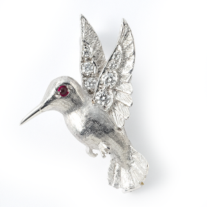 Humming bird with diamonds and ruby