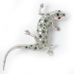 Lizard with emeralds