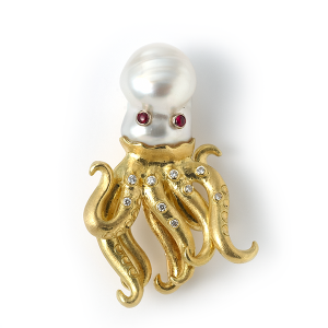 Octopus with pearl and diamonds
